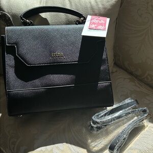 Trina Turk Black Satchel Bag with Optional Shoulder Strap NWT